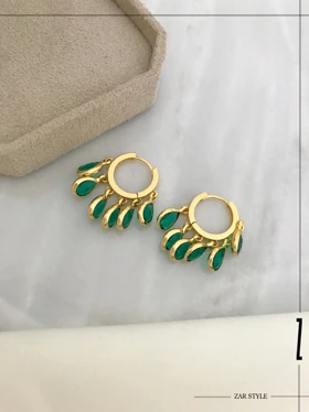 نیم‌ست آویز نگین اشکی سبز