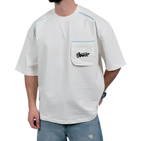 تیشرت آستین کوتاه مردانه سفیدجیبدار مدل stwd