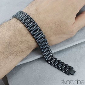 دستبند رولکس سه رج کلاسیک مشکی پهن 40139