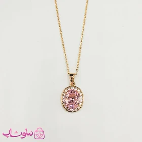 گردنبند زنانه ژوپینگ با پلاک صورتی کد 450