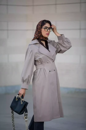 بارانی کتان بلند پشت کش