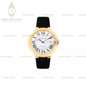 ساعت مچی کارتیه بلن بولو بند چرمی مشکی قاب طلایی Cartier Ballon Bleu
