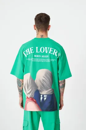 تیشرت مردانه The Lovers با چاپ سایز بزرگ سبز روشن M1961