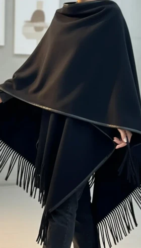 پانچو سرخپوستی چرم دارک رژ