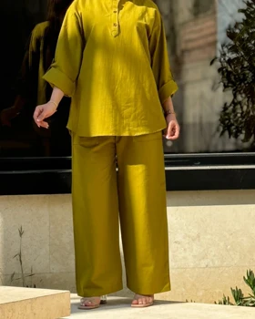 ست بلوز شلوار لینن عسل 2043