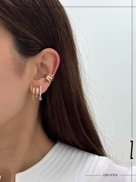 گوشواره ایرکافی سه لاین مرواریدی نگین رنگی