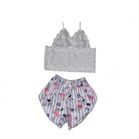 ست نیمتنه گیپور و شلوارک طرح فلامینگو 140