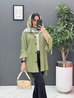 مانتو لینن جلو پیله آستین گت