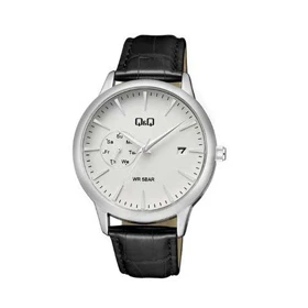 ساعت مردانه کیو اند کیو چرمی سیلور صفحه سفید QQ-5534-G