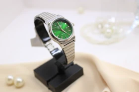 ساعت کاسیو زنانه بدنه استیل رنگ صفحه سبز و گرد تاریخ شمار تمام استیل قفل ریلی کیفیت عالی