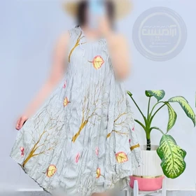 پیراهن ساحلی کوتاه پلیسه طرح‌دار