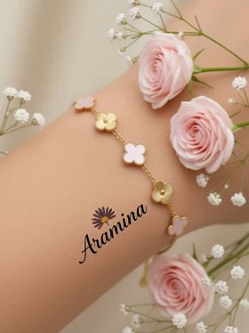 دستبند ونکلیف زنانه سفید آبکاری طلا رنگ ثابت ARA 109