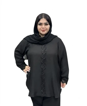 شومیز مشکی مجلسی سایز بزرگ زنانه طرح گیپور