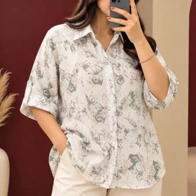 شومیز نخ لینن چاپی کادنزا کد 6059