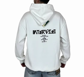 هودی سفید کلاهدار اورسایز مردانه مشکی MONO با لوگوی لوزی و چاپ پشت