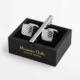 ست دکمه سردست و سنجاق کراوات طرح خطی برند Massimo Dutti