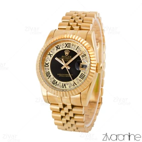 ساعت رولکس دیت جاست زنانه طلایی صفحه مشکی اعداد یونانی 104870