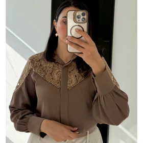 شومیز مجلسی زنانه مدل مخمل سنگدوزی (موکا)