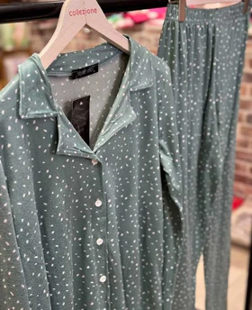 بلوز شلوار جلو دکمه‌ای سایز  نرمال سیاه اینجه کد24017