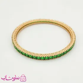 دستبند النگویی ژوپینگ طلایی با نگین سبز