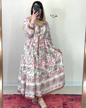 پیراهن بلند طرح‌دار، جلو دکمه دار