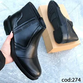 نیم بوت چرم مشکی زیپ‌دار مردانه - کد hf 274