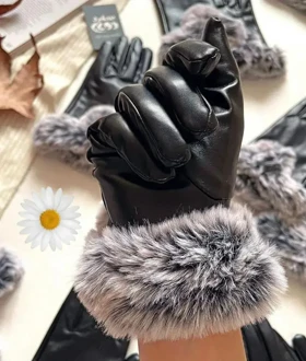 دستکش چرم لبه خز