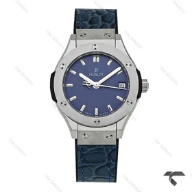 ساعت هابلوت مینی زنانه استیل بند چرم طرح دار سرمه ای Hublot-10634-L