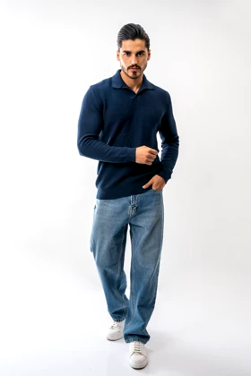 بافت آستین بلند یقه دار مردانه