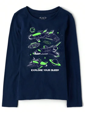 بلوز آستین بلند سرمه ای طرح فضایی