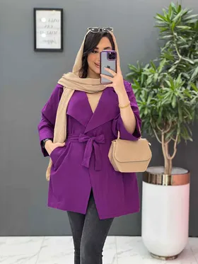 مانتو لینن یقه انگلیسی کمردار