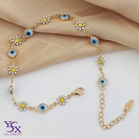 پابند ظریف طرح بابونه و چشم نظر با روکش طلای YSX