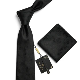 کراوات و پوشت دستدوز طرح مکعبی برند Massimo Dutti (مشکی)