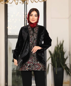کت مخمل ترکیبی کارشده مزون دوز