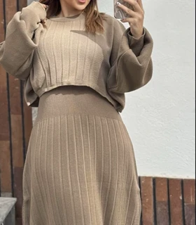 بافت ست اوال دامن و کراپ پلیسه