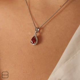 گردنبند نقره اشک قرمز کد 251234