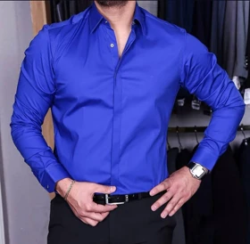 پیراهن آبی کاربنی پارچه دوشین اسپرت-مجلسی مردانه بسیار خاص و شیک ترند 2026