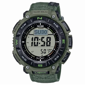 ساعت مچی کوهنوردی کاسیو پروترک (Casio Pro Trek) مدل PRG-340B-3 (دیجیتال, تریپل سنسور, شارژ خورشیدی, بند پارچه‌ای مقاوم)