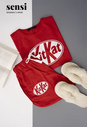 ست کراپ شورتک kit katچاپی