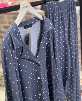 بلوز شلوار سایز بزرگ جلو دکمه‌ای سیاه اینچه کد24341