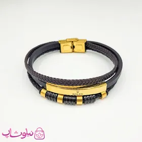 دستبند مردانه برند رولکس سه لاین مشکی طلایی
