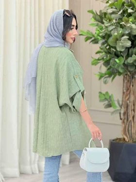 مانتو پانچ آستین پاگن جیب پاکتی