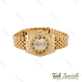ساعت رولکس زنانه طلایی دورنگین صفحه سیلور ایندکس یونانی Rolex-5122-M-L
