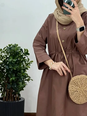 مانتو بلند لینن کمرگت ویولت(ایراد دار)