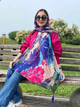 شال حریرنخ پلیسه طرح دار گل