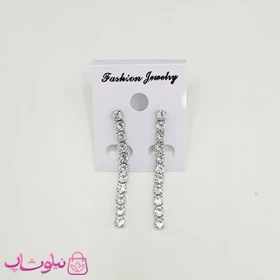 گوشواره زنانه مدل تنیسی نقره ای با نگین دایره سفید کد 190
