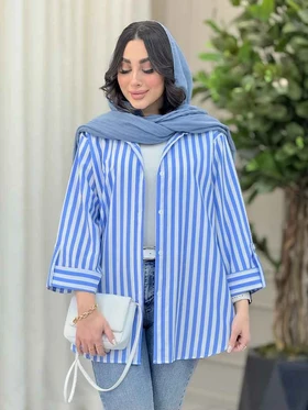 مانتو راه راه آستین پاگن پایین هلال