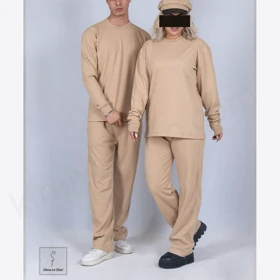 ست اسپرت بلوز شلوار نیم بگ رنگ کرم