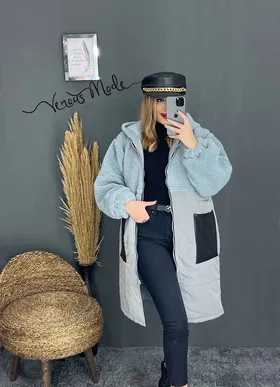 کاپشن جیب چرم ترکیبی
