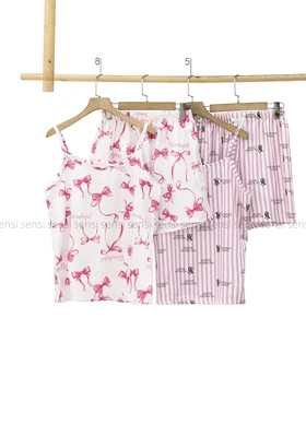 ست تاپ و شلوارک ساتن طرح دار کد1005472